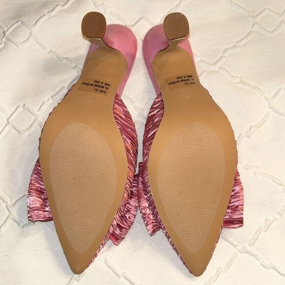 Lulus Rose Pink Satin Textured Bow High Heel Mules(Size 6.5) - Picture 2 of 8